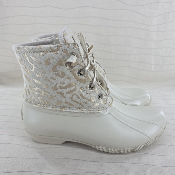 Sperry Womens Top-Sider Saltwater Ivory Leopard Duck Boots STS88315 Sz 8 NEW - Picture 1 of 12
